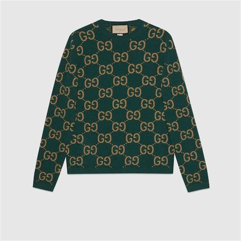 maglione gucci gg|Maglione in jacquard di lana GG in nero e verde .